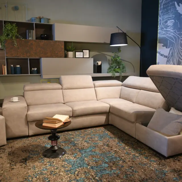 Divano letto angolare Talento con pouf contenitore + 2 pouf