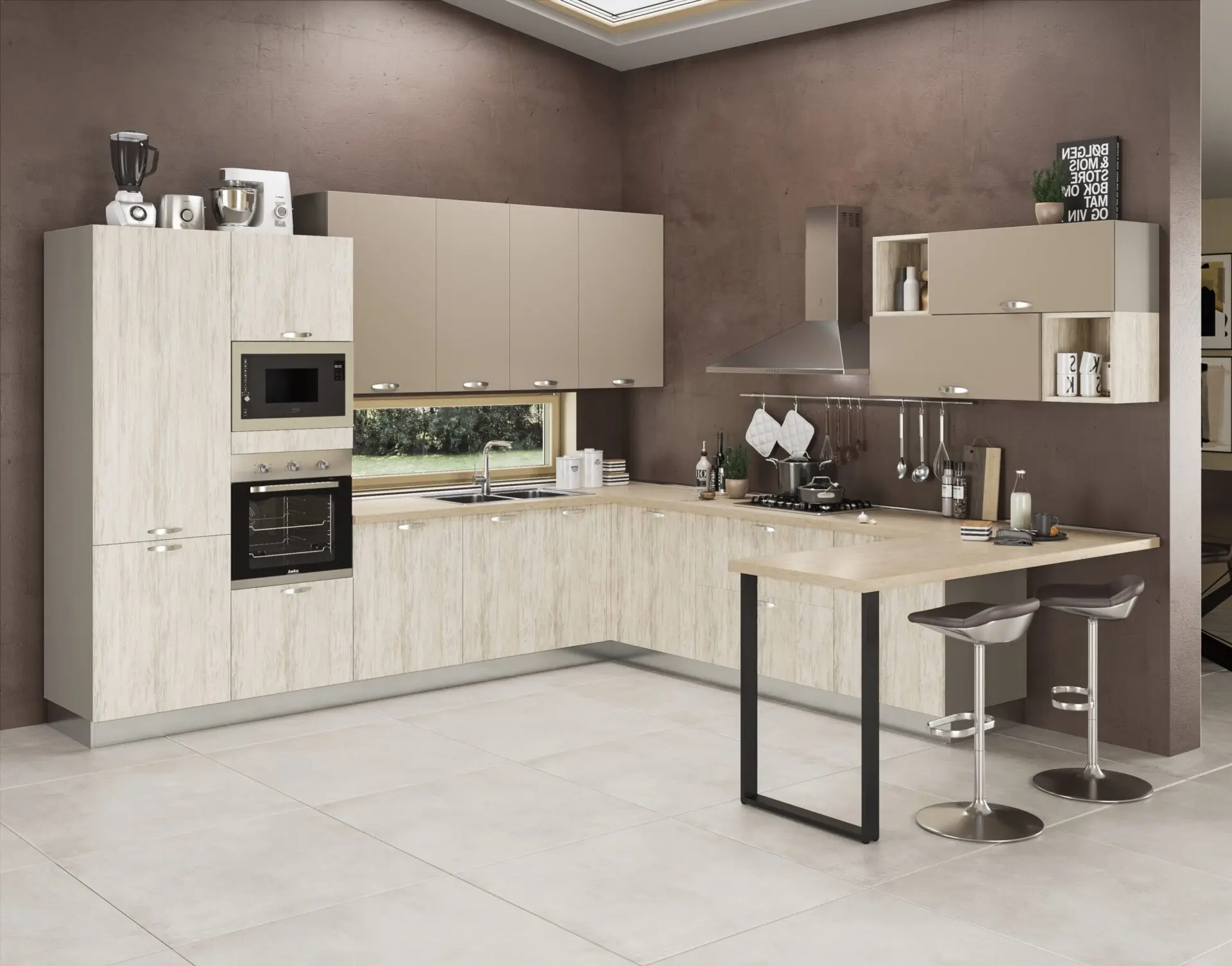 Cucina angolare con penisola Anta Mira