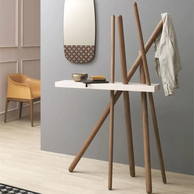 Tonin Casa - Appendiabiti Wood Finitura Struttura Noce Canaletto - Finitura Piano Rosa Agata